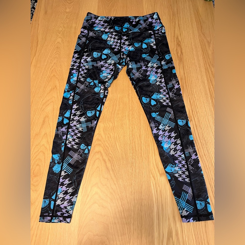 Constantly Varied Gear CVG Houndstooth & Skull Abstract Leggings Black/Blue M